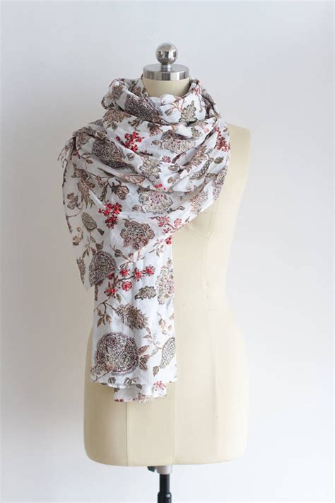 Lightweight Cotton Floral Scarves Beaded Scarves Embellished Etsy