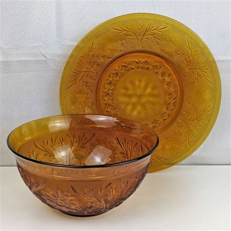 Vintage Amber Glass Bowl And Serving Dish