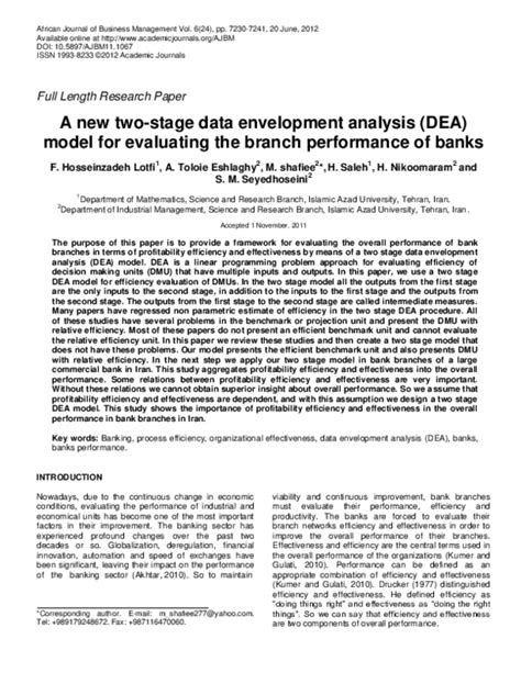 Pdf A New Two Stage Data Envelopment Analysis Dea Model For