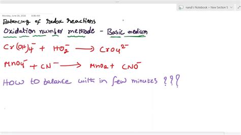 Balancing Of Redox Reactions By Oxidation Number Method In Basic Medium