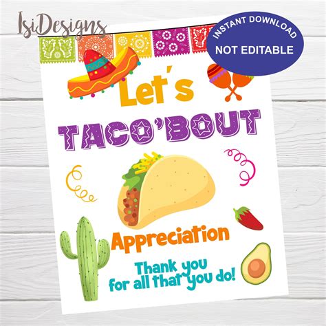 Taco Appreciation Sign Teacher And Staff Appreciation Week Sign