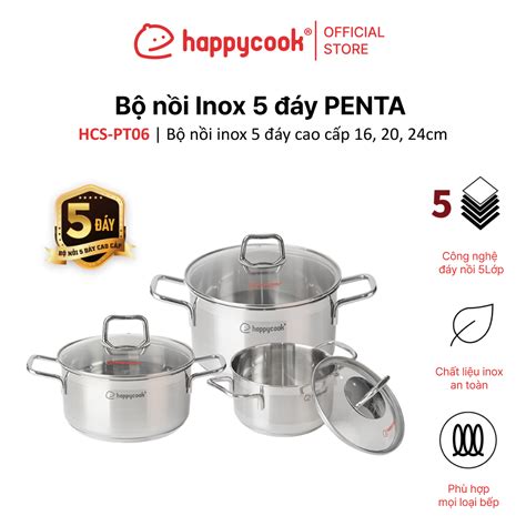 Bộ nồi Inox 5 đáy HAPPYCOOK Penta, Đáy nồi 5 lớp, Hiệu suất cao, HCS ...