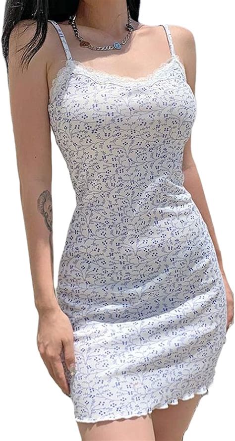 Womens Floral Print Bodycon Mini Cami Dress Sexy Sleeveless Spaghetti