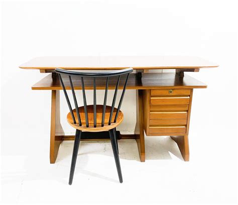 Mid Century Modern Wooden Desk with Drawers