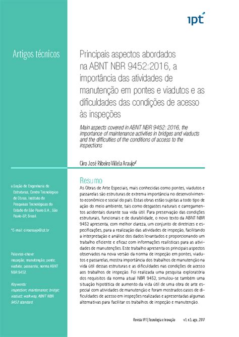 Principais aspectos abordados ABNT NBR 9452 2016 Artigos técnicos