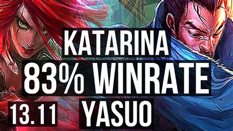 Katarina Vs Yasuo Mid 83 Winrate Quadra Kr Master 13 11 Youtube