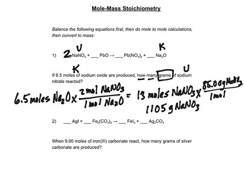 Mole To Mass Stoich Example 1 Science Chemical Reactions