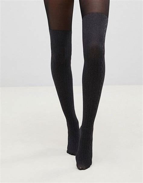 Pretty Polly Over The Knee Secret Cable Sock Tights In Marl Asos