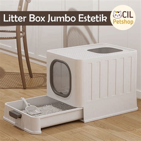 Jual Litter Box Kucing Jumbo Tertutup Cat Toilet Pasir Putih Estetik