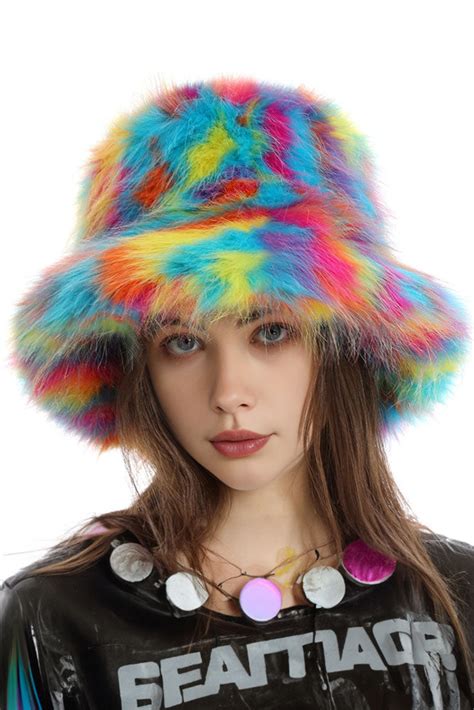 Rainbow Fuzzy Fury Bucket Hat Ravebeetle