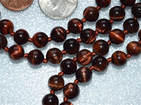 Red Iron Tigers Eye Mala Beads Necklace Protection Necklace Knotted