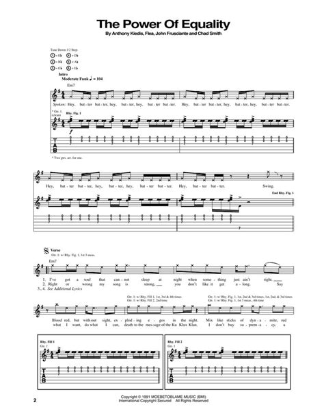 Red Hot Chili Peppers The Power Of Equality Sheet Music Notes Chords