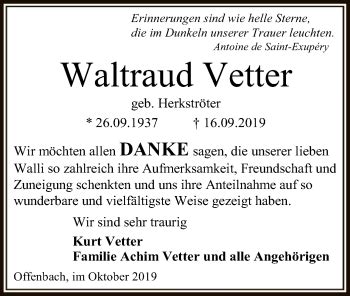 Traueranzeigen Von Waltraud Vetter Trauer Op Online De