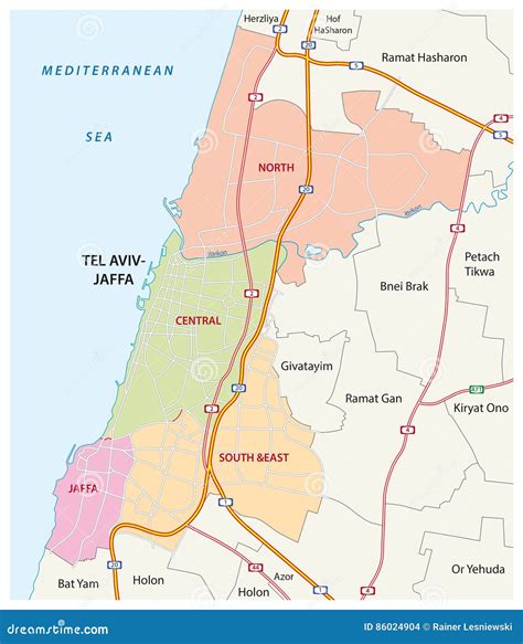 Administrative, Roads and Political Map of the Israeli City of Tel