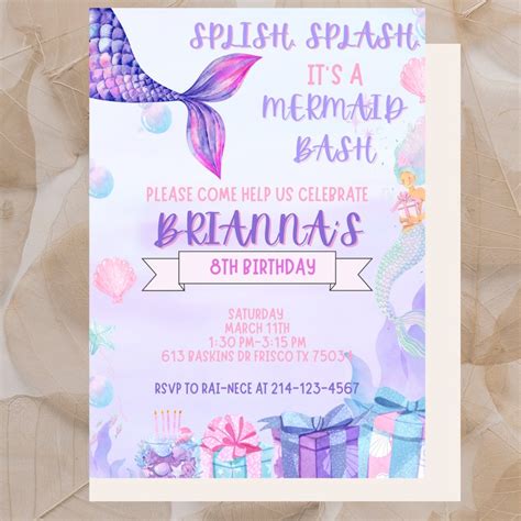 Editable Mermaid Birthday Invitation Template Printable Under The Sea Birthday Party