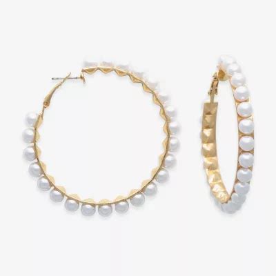 Bold Elements Simulated Pearl Round Hoop Earrings Color Goldtone