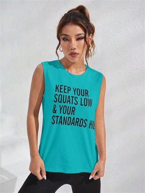 Shein Sport Courtclass Gráfico De Slogan Tank Esportivo Shein Brasil