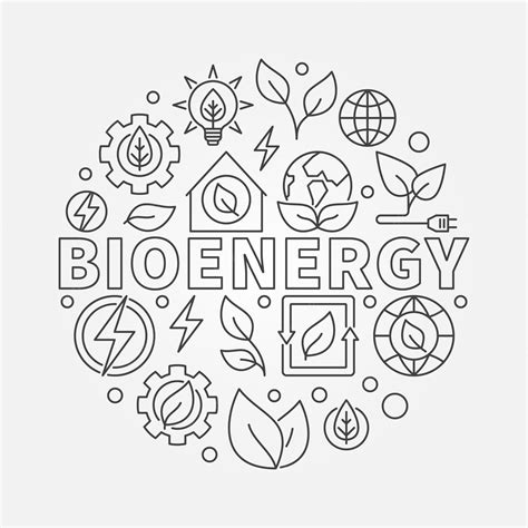 Ilustración De Concepto Redondo De Vector De Bioenergía O Banner En Estilo De Línea Delgada