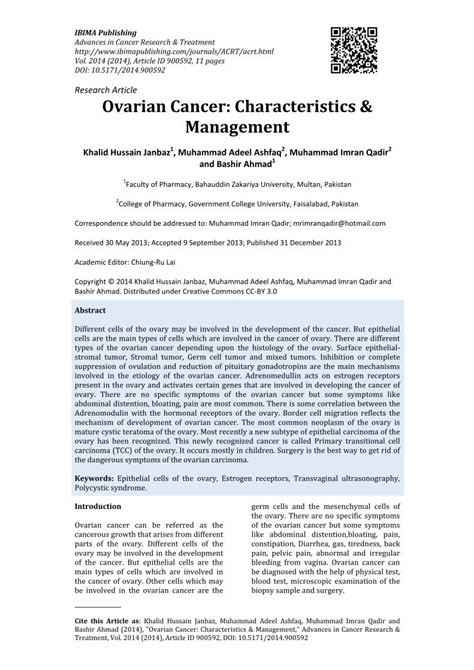 PDF Ovarian Cancer Characteristics Management DOKUMEN TIPS