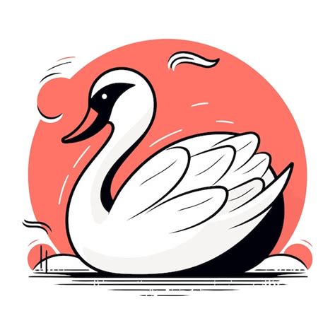 Cisne blanco sobre un fondo rojo ilustración vectorial en estilo plano