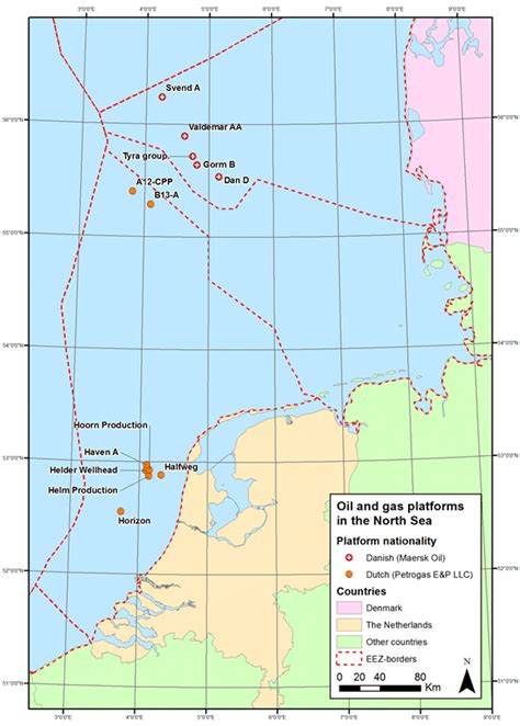 Geographic locations of the 17 surveyed offshore gas platforms in the ...