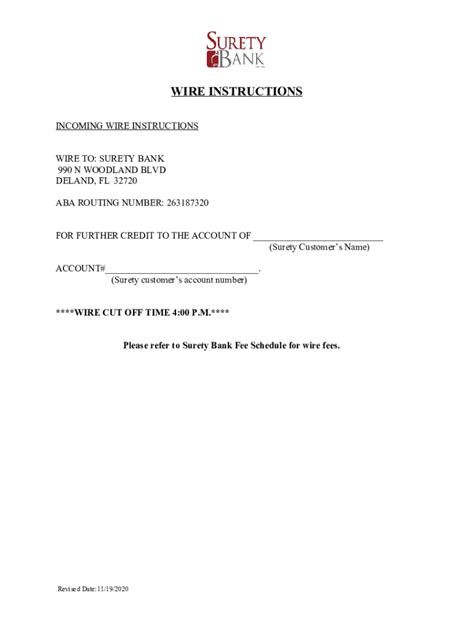 Fillable Online Incoming Wire Instructions Exchange Bank Fax Email