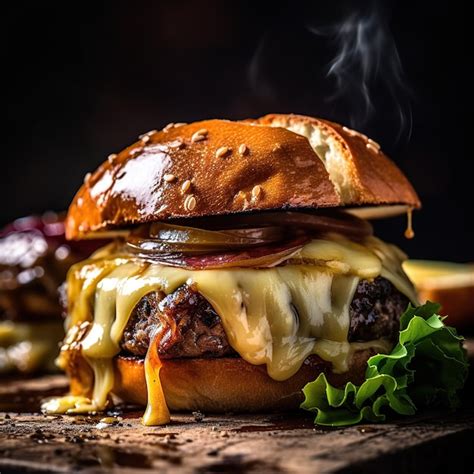 Hambúrguer Gourmet Com Gotejamento De Carne E Queijo Derretido Foto