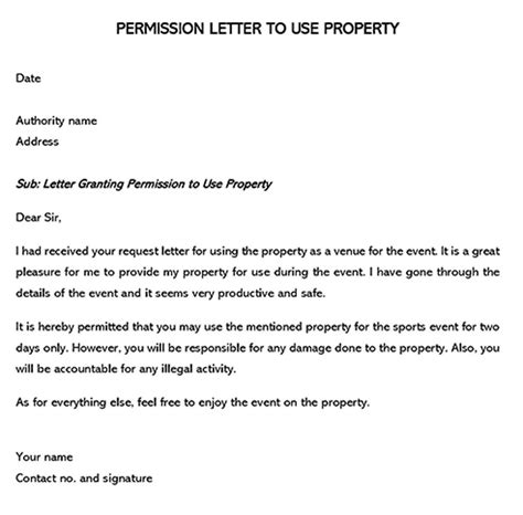 Sample Permission Authorization Letter To Use Property