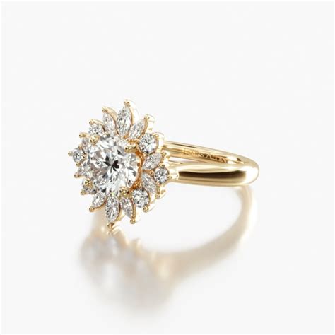 18k Yellow Gold Starburst Halo Engagement Ring 18132y