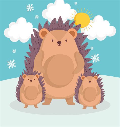 family hedgehog in winter 3719890 Vector Art at Vecteezy