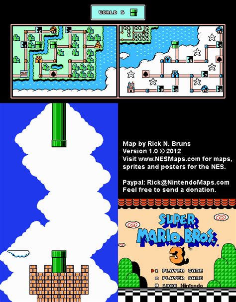 Super Mario Brothers 3 World 5 Pipe Nintendo Nes Map Bg