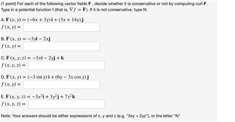 Solved 1 Point For Each Of The Following Vector Fields F