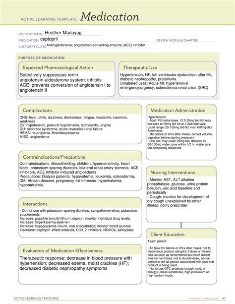 Medication Template Ati Captopril Active Learning Templates