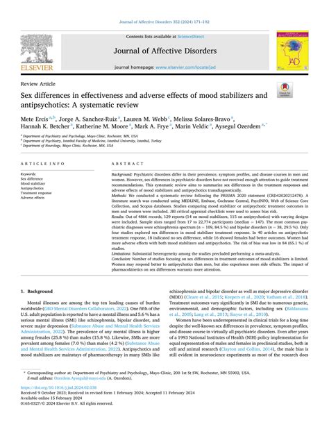 PDF Sex Differences In Effectiveness And Adverse Effects Of Mood