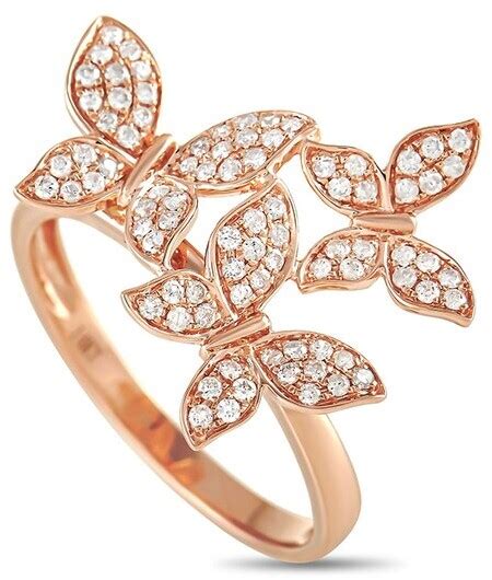 Diamond Select Cuts 14K Rose Gold 0 30 Ct Tw Diamond Butterfly Ring