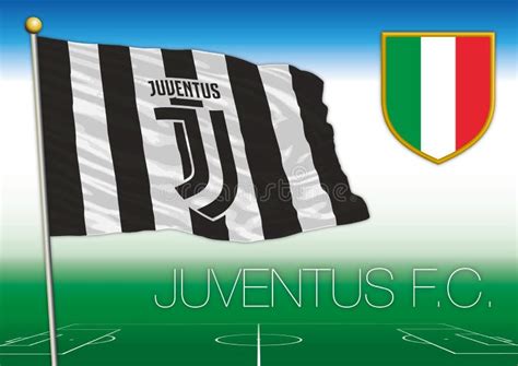 Bandera Footbal Del Equipo De Juventus Con El Escudo Italiano Imagen De