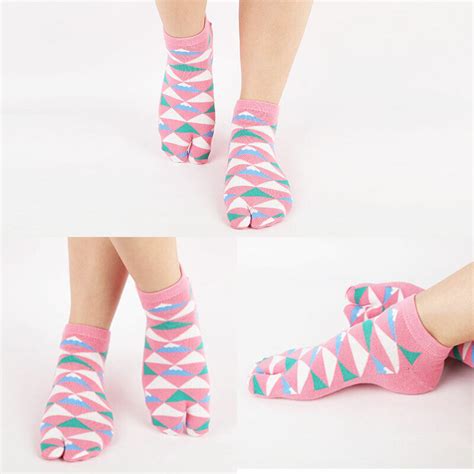 Damen Zwei Finger Socken Zehen Fu Kurz Baumwolle Blumen Split