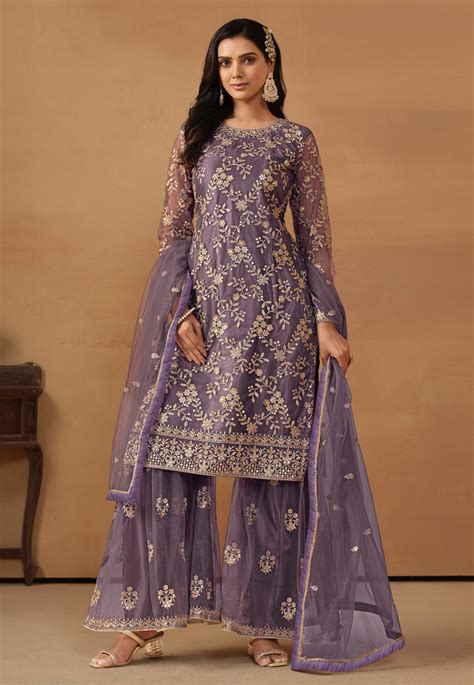 Purple Net Sharara Suit 281548