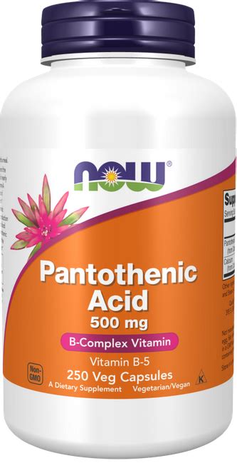 NOW Foods Pantothenic Acid Kwas Pantotenowy Witamina B5 500mg 250 Vege