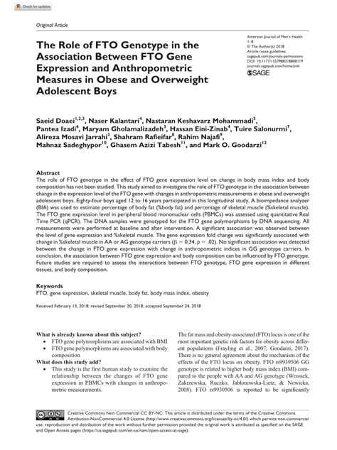 (PDF) The Role of FTO Genotype in the Association Between FTO Gene ...