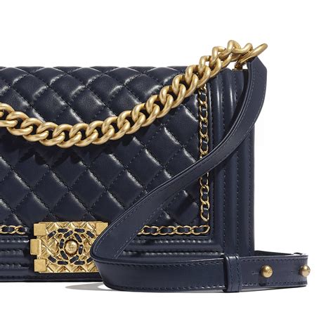 Calfskin And Gold Tone Metal Navy Blue Boy Chanel Handbag Chanel