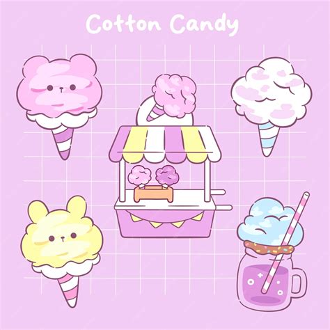 Premium Vector Kawaii Cotton Candy Collection Sticker