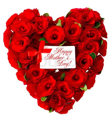 Happy Mother's Day! red heart of roses with white card | Stock image ...