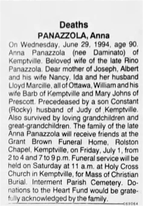 Obituary For Anna Panazzola Aged 90