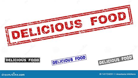 Grunge Delicious Food Scratched Rectangle Watermarks Stock Vector