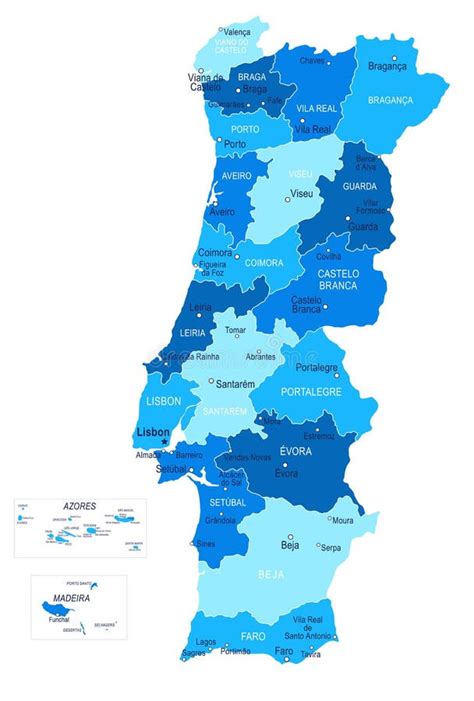 Portugal Regions Map stock vector. Illustration of concept - 197203571