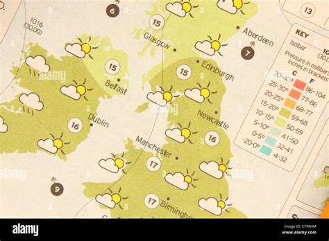 Weather Forecast Map In A Newspaper Stock Photo Alamy