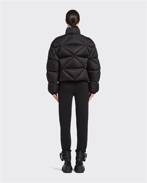 Black Re Nylon Gabardine Cropped Down Jacket Prada