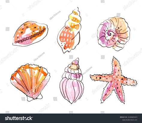 Watercolor Set Underwater Life Objects Various Stock Illustration