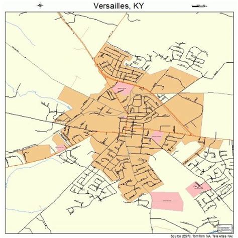 Large Street And Road Map Of Versailles Kentucky Ky Printed Poster